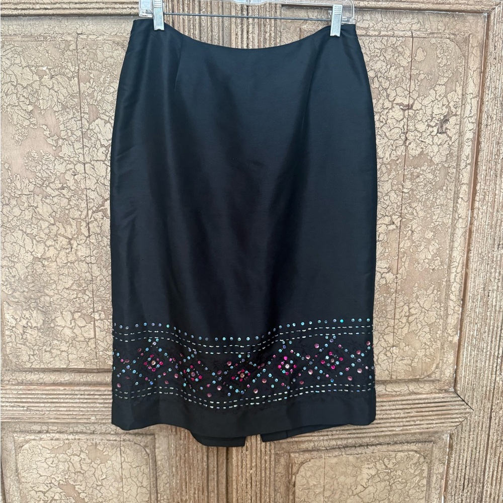 Ann Taylor Black Embellished Pencil Skirt